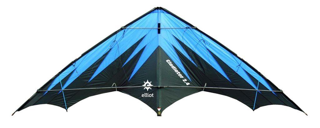 Elliot Gladiator 2.4 - Zweileiner-Power-Lenkdrachen/Stabdrachen (2-Leiner) rtf (flugfertig) 245 cm x 95 cm Cfk-Rohr 8/10 mm schwarz/blau